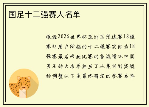 国足十二强赛大名单